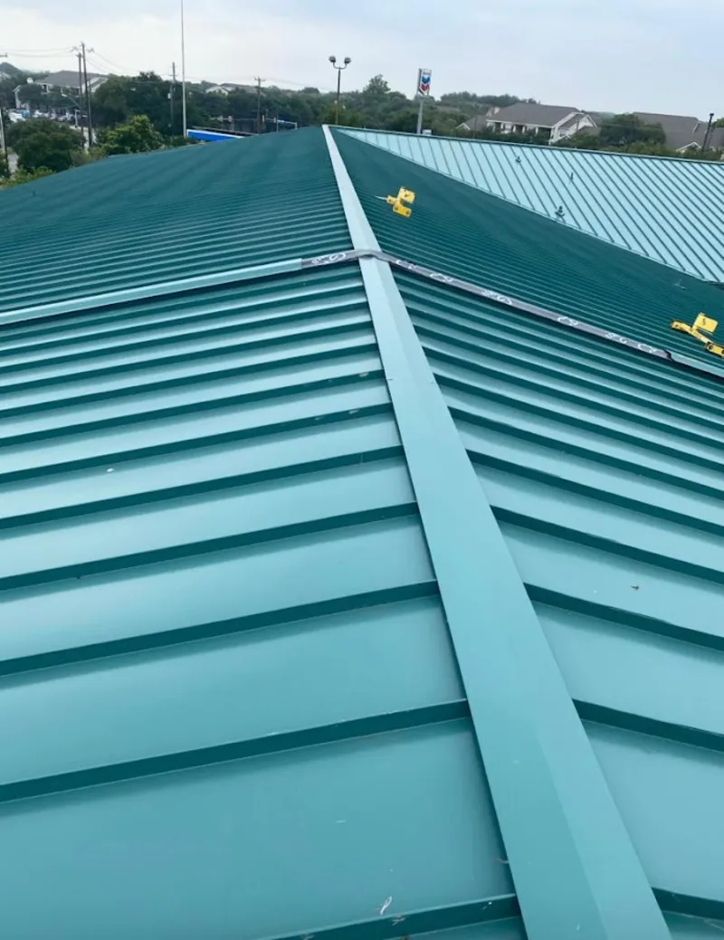 Green commercial metal roof ridge and valley for Metal Roof Repair in East Pasadena